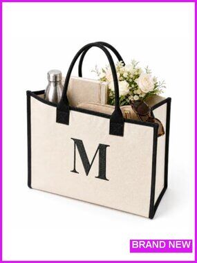 Personalized Initial Monogram Canvas Tote Bag for Women